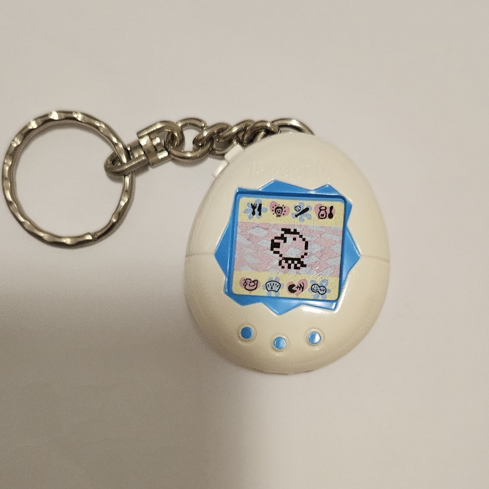 White and Blue Digital Pet Keychain